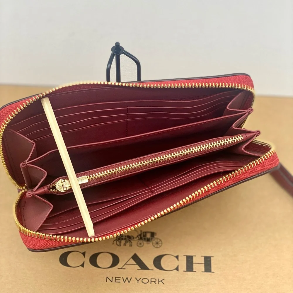 COACH Long Zip Around Wallet With Horse And Carriage Bright Violet Multi Color